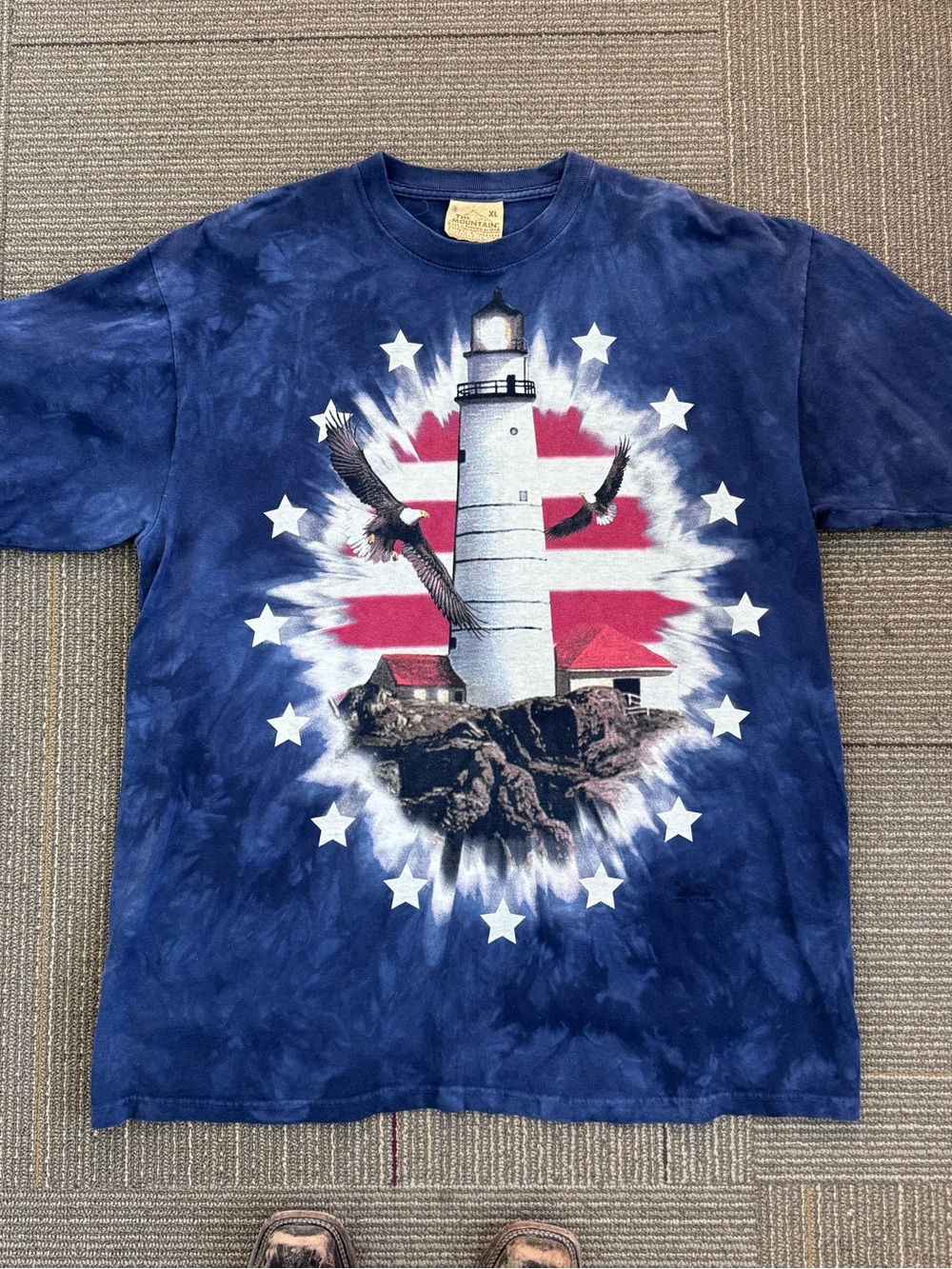 Vintage The Mountain Lighthouse Eagle Patriotic Tie-Dye Graphic Tee XL